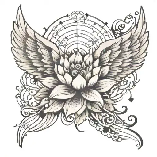 NeoTraditional "Wings,lotus Flower, Music Notes," Tattoo Idea