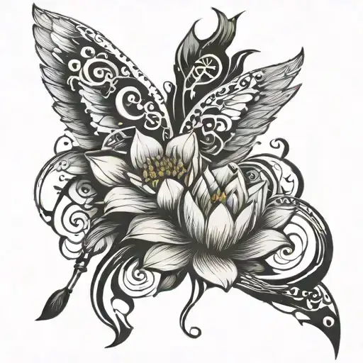 Wings, Pen, Lotus flower, music notes, Blood tattoo design idea