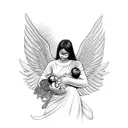 woman holding a baby angel tattoo design idea