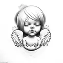 woman holding a baby angel tattoo design idea