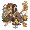 kindred souls bonfire two sexy ladies smoking weed and drinking camping lake fireworks  tattoo design idea