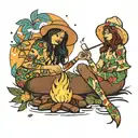 kindred souls bonfire two sexy ladies smoking weed and drinking camping lake fireworks  tattoo design idea