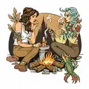 kindred souls bonfire two sexy ladies smoking weed and drinking camping lake fireworks  tattoo design idea
