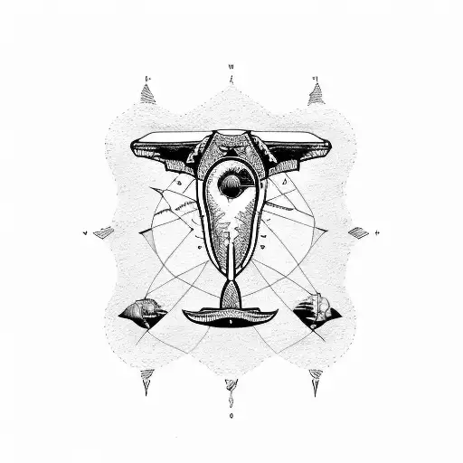 world chart with waves sextant humpback whale tattoo design idea