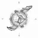 world chart with waves sextant humpback whale tattoo design idea