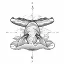world chart with waves sextant humpback whale tattoo design idea