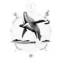 world chart with waves sextant humpback whale tattoo design idea