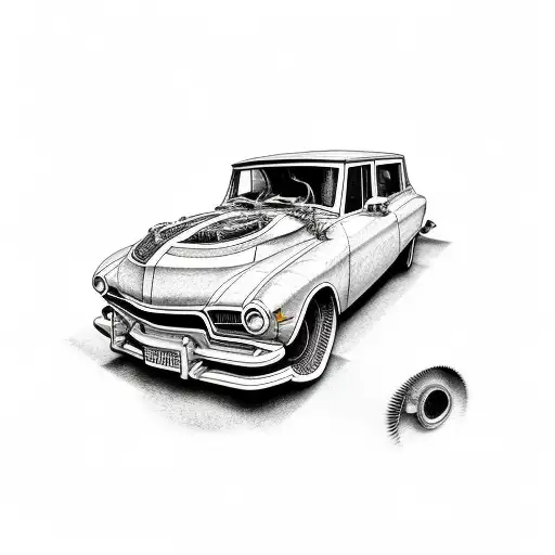Sleeve tattoo,old style car around internal parts of a car like an engine  tattoo design idea