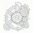 Incorporate Morse code into a design featuring mechanical gears and circuitry elements. tattoo design idea