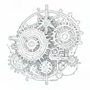 Incorporate Morse code into a design featuring mechanical gears and circuitry elements. tattoo design idea