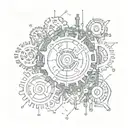 Incorporate Morse code into a design featuring mechanical gears and circuitry elements. tattoo design idea