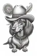 long haired miniature dachshund head wearing cowboy hat   tattoo design idea