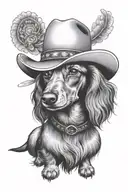 long haired miniature dachshund head wearing cowboy hat   tattoo design idea