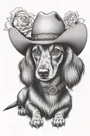 long haired miniature dachshund wearing cowboy hat  tattoo design idea