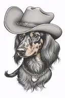 long haired miniature dachshund wearing cowboy hat  tattoo design idea