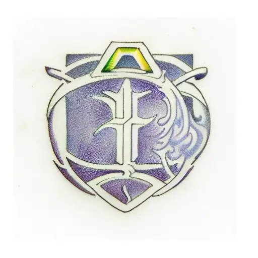 shield, halo, and YVO initials tattoo design idea