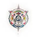 shield, halo, and YVO initials tattoo design idea