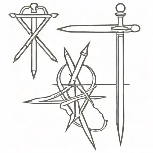 three swords crossed together symbolizing love tattoo design idea
