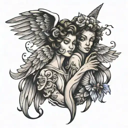 angel whispering in ear tattoo design idea