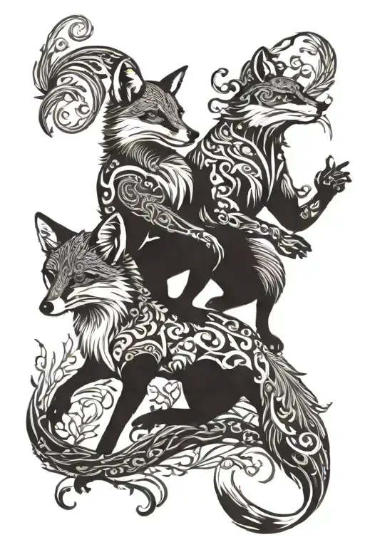 Fox, magpie, rats dancing tattoo design idea