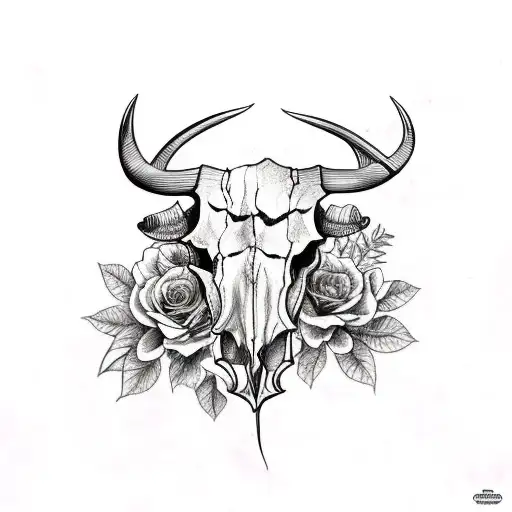 realistic bull skull with flowers and butterflies for forearm tattoo design idea