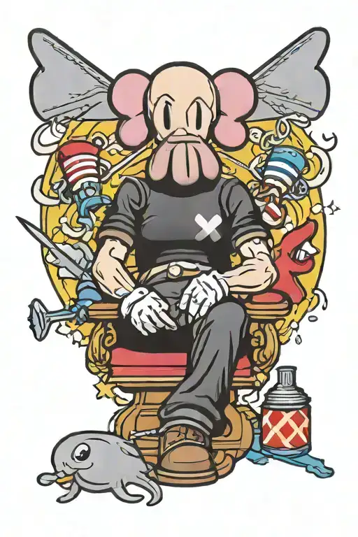 Kaws figure and barber pole   tattoo design idea