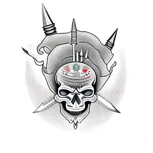 skull stabbed with daggers tattoo design idea