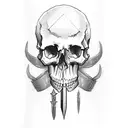 skull stabbed with daggers tattoo design idea