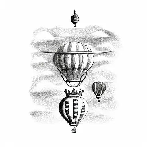 A detailed sketch of a chess knight riding a hot air balloon, symbolizing your love for both chess and travel tattoo design idea