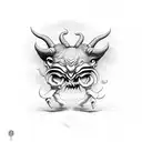 A devil dancing with a god in a surreal landscape tattoo design idea