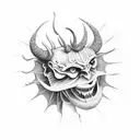 A devil dancing with a god in a surreal landscape tattoo design idea