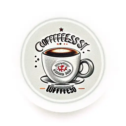 coffee cup with 'espresso marmalade' written inside, underneath cup in smaller font 'synonyms: bittersweet' tattoo design idea