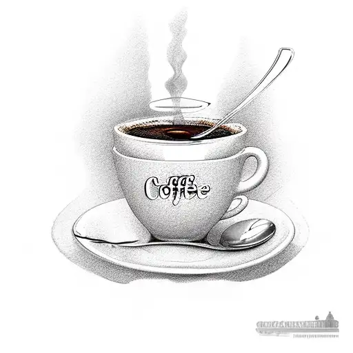 coffee cup with 'espresso marmalade' written inside, underneath cup in smaller font 'synonyms: bittersweet' tattoo design idea