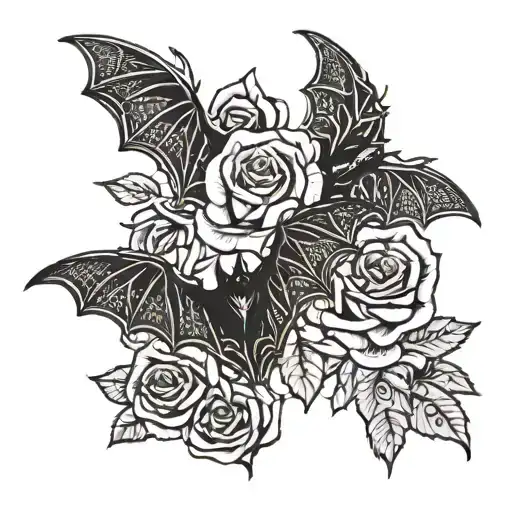 Medical alert bats roses tattoo design idea