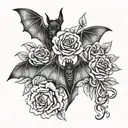 Medical alert bats roses tattoo design idea