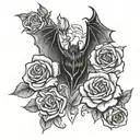 Medical alert bats roses tattoo design idea