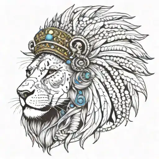 lion with a headdress with beaded headband tattoo design idea