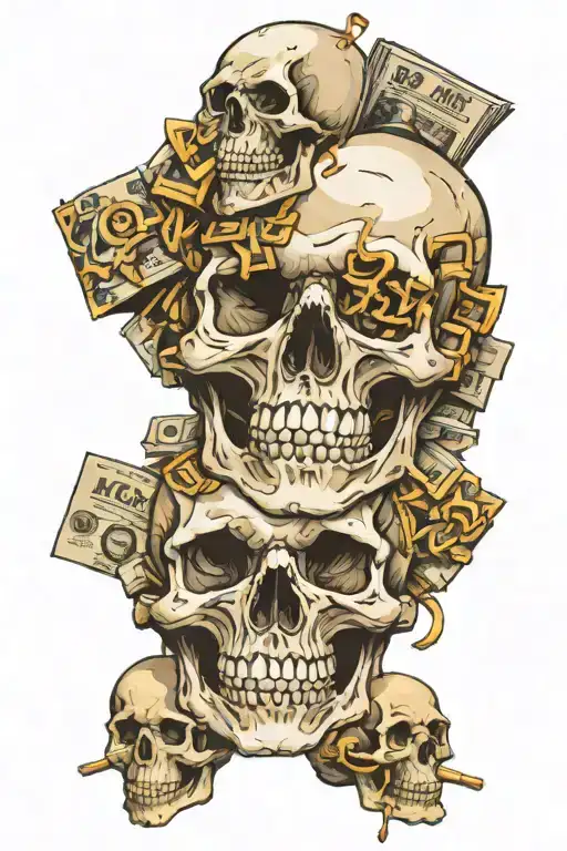 skull eating stack of moneys  tattoo design idea