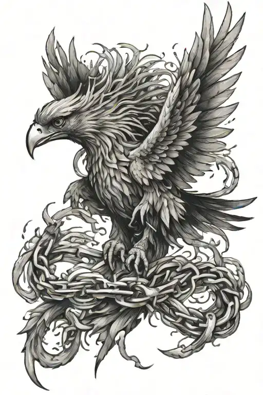 Phoenix breaking from shackles tattoo design idea