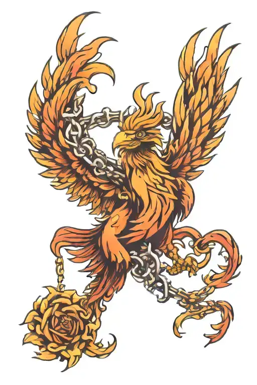 Phoenix bursting from shackles tattoo design idea
