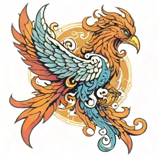 An abstract phoenix design incorporating elements of famous paintings, showcasing the fusion of art and mythology tattoo design idea