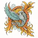 An abstract phoenix design incorporating elements of famous paintings, showcasing the fusion of art and mythology tattoo design idea