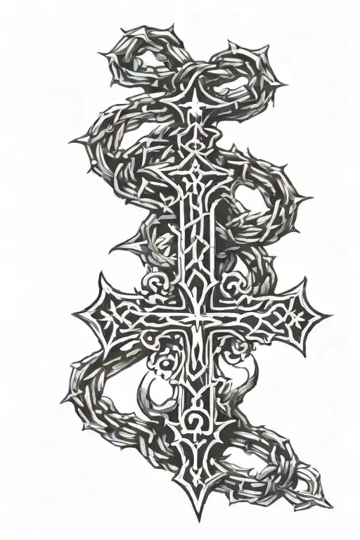 necklace made by thorns with cross on the end tattoo design idea