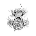 A broken chainsaw with flowers growing out of it, symbolizing the strength gained from fighting personal demons and embracing the beauty in life's challenges tattoo design idea