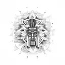 A geometric representation of a native American totem pole with floral elements tattoo design idea