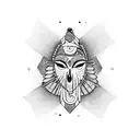 A geometric representation of a native American totem pole with floral elements tattoo design idea