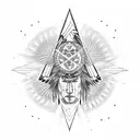 A geometric representation of a native American totem pole with floral elements tattoo design idea