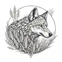A field of wheat with a hidden wolf silhouette among the crops tattoo design idea