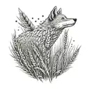 A field of wheat with a hidden wolf silhouette among the crops tattoo design idea