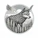A field of wheat with a hidden wolf silhouette among the crops tattoo design idea
